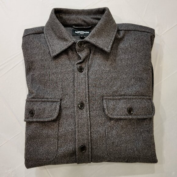 Bonobos | Grey Herringbone Sweater Overshirt | Size Large - Picture 4 of 10